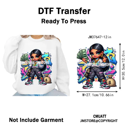 12in Glossy Dripping Lips Streetwear Graffiti Trap Girls Iron on DTF Thermal Transfer Stickers Ready to Press for Woman Clothing