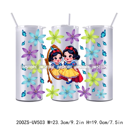 Flowers Cartoon Princess Girl 20OZ Straight Skinny Tumbler Wrap UV DTF Cup Wraps Custom Labels Transfer Sticker Waterproof Logo