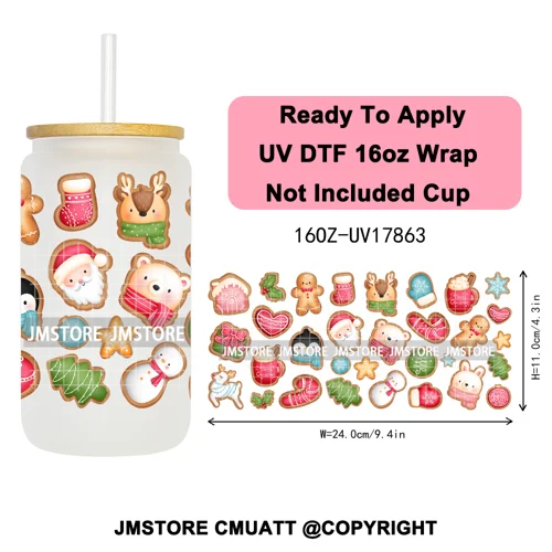 Coquette Christmas Spooky Ghosts UV DTF Cup Wrap Ready To Apply Transfer Stickers Custom 16OZ Tumbler Wraps For Libbey Glass Can