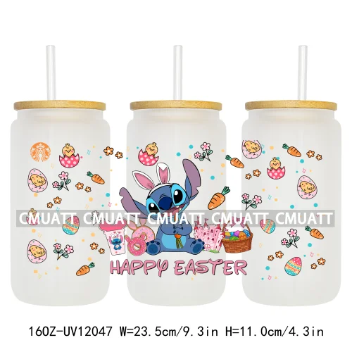 Spring Easter Stickers Cartoon Bunny Characters Eggs Kids 16OZ UV DTF Cup Wrap DIY Durable Label For Libbey Glass Can Mugs