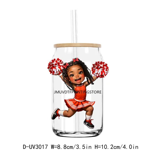 Cheer Leader Afro Black Girls UV DTF Transfers Stickers Decals For Libbey Cold Cups Mugs Tumbler Waterproof DIY Craft