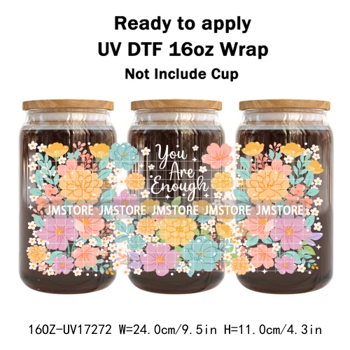 Coquette Floral Self Love Affirmations UV DTF Stickers Ready To Transfer Cup Wrap Custom Labels DIY Craft For Libbey Can Glass