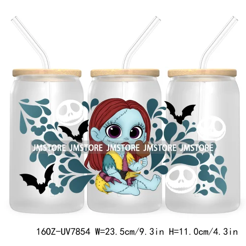 Stay Spooky Halloween 16OZ UV DTF Cup Wrap Transfer Sticker Custom Label Waterproof Logo For Libbey Glass Can Cartoon Characters