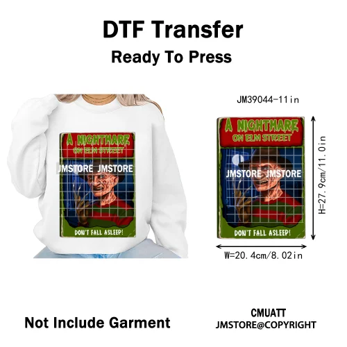 Horror Scary Killer Character Spooky Halloween Vibes Iron on DTF Washable Heat Transfer Stickers Ready to Press for Textile Bags