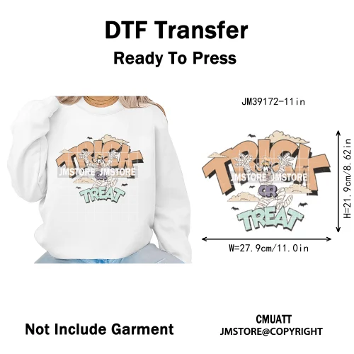 Happy Halloween Cartoon Movie Character Pumpkin Spooky Vibes Iron on DTF Washable Transfers Stickers Ready to Press for Clothing