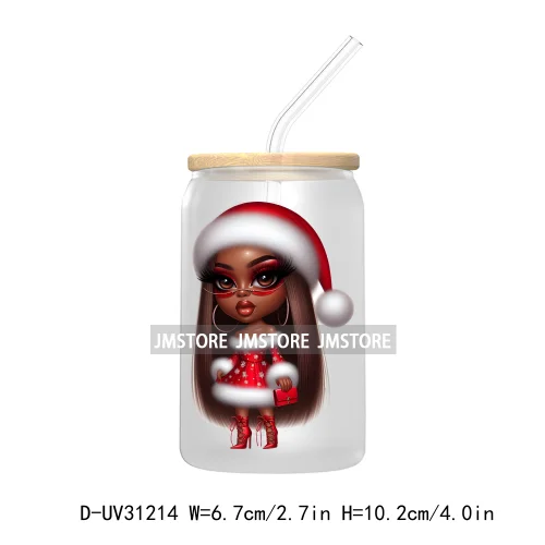 Afro Black Woman Christmas UV Sticker Decals For Libbey Cold Cups Mugs Tumbler Transfer Stickers Waterproof Labels Fashion Girls