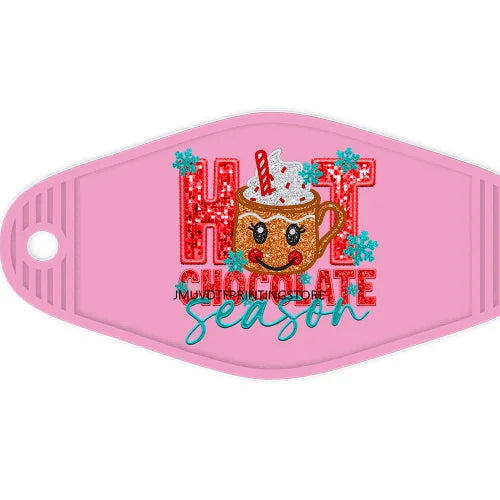 Faux Glitter Christmas Animals High Quality WaterProof UV DTF Sticker For Motel Hotel Keychain Skull With Santa Hat