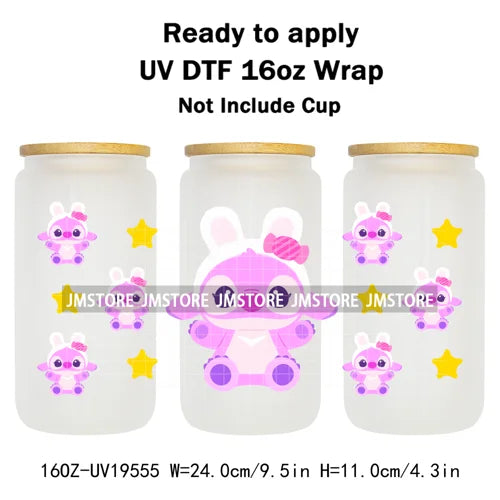 Watercolor Cartoon Character In Costumes UV DTF Wraps Ready To Apply Transfer Stickers Waterproof For 16OZ Libbey Glass Can Mugs