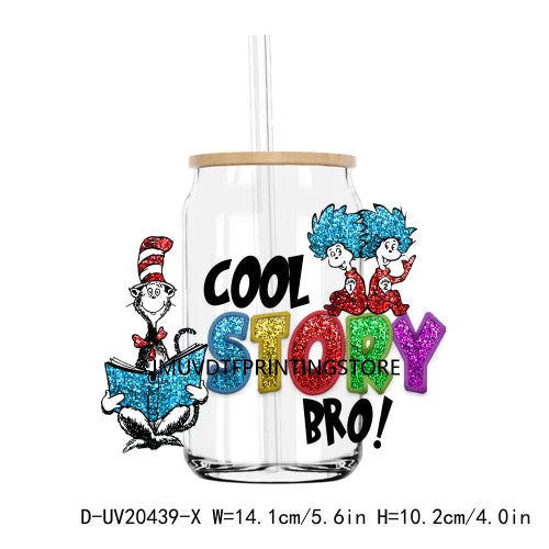 Dr Seuss Day Reading Books UV DTF Transfer Sticker Decals For Libbey Cold Cup Mugs Tumbler Teacher Life Love Waterproof DIY Logo