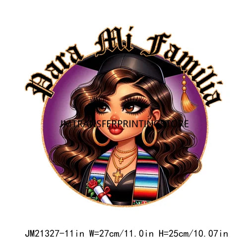 Chicana Chola Educated Latina Graduation Girl Mexican Culture Iron On Stickers Chingona y con Diploma DTF Transfers For Garment