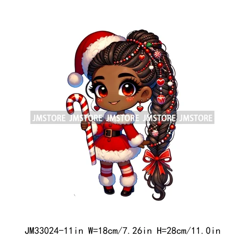 Sweet Santa African American Girly Christmas Character Holiday Vibes Xmas Iron On DTF Transfers Stickers Ready To Press T-shirts