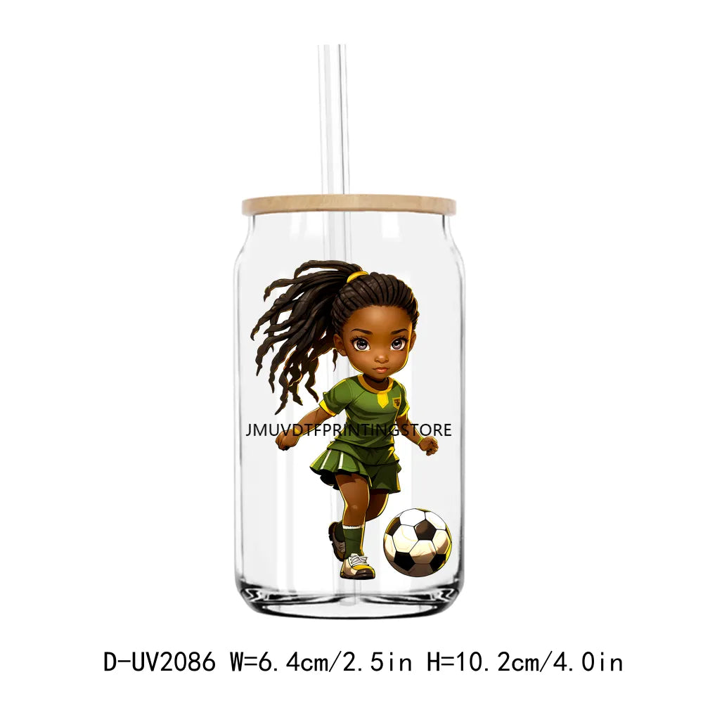 Afro Sport Girl Cheer Leader UV DTF Transfers Stickers Decals For Libbey Cold Cups Mugs Tumbler Waterproof DIY Craft