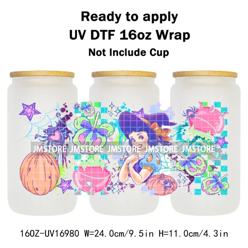 Witchy Princess Halloween Trick Or Treat 16OZ UV DTF Cup Wraps Ready To Apply Waterproof Transfer Stickers For Libbey Glass Can