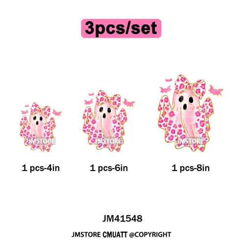 Pumpkin Leopard Spooky Ghost Moo Boo Cow Pet Halloween Bow Iron on DTF Washable Transfers Stickers Ready to Press for T-shirts
