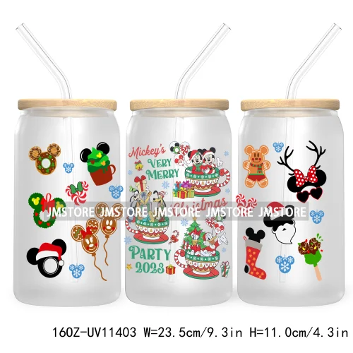 Merry Christmas Cartoon Couple 16OZ UV DTF Cup Wrap Ready To Apply For Libbey Glass Can Cup Tumbler Gingerbread Candy Cane Mouse