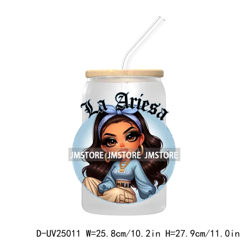 Chicana Chola Chibi Zodiac Girls UV DTF Transfer Stickers Decals For Libbey Cold Cups Mugs Durable Waterproof Custom Logo Labels