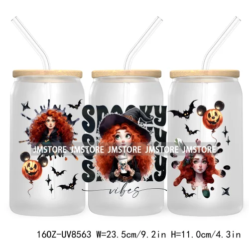 Spooky Vibes Halloween Princess 16OZ UV DTF Cup Wrap Transfer Stickers Custom Label Durable Waterproof Logo For Libbey Glass Can