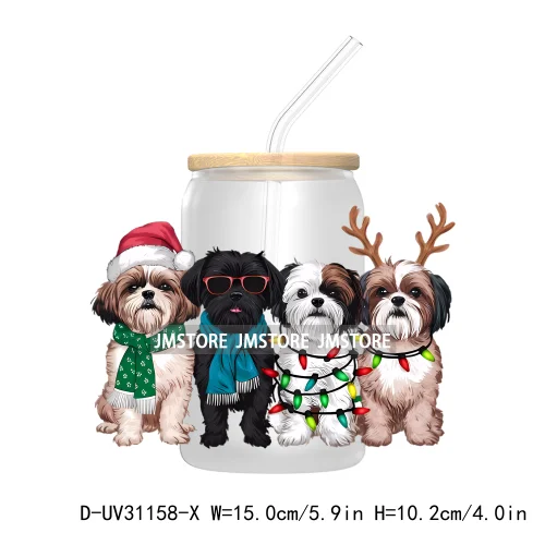 Funny Dog Cat Pets Christmas UV Sticker Decals For Libbey Cold Cups Mugs Tumbler Transfer Stickers Waterproof Logo Merry Woofmas