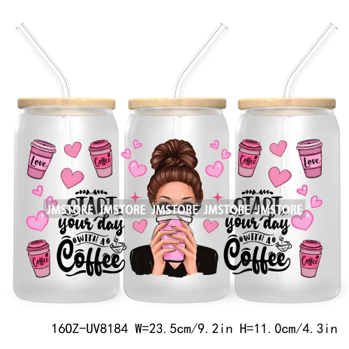 But First Coffee Fashion Lady 16OZ UV DTF Cup Wrap Transfers Stickers Custom Labels Durable Waterproof Logo For Libbey Glass Can