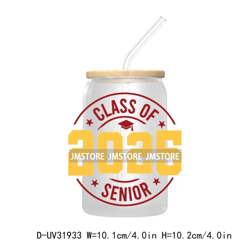 Senior 2025 College Grad UV Sticker Decals For Libbey Cold Cups Mugs Tumbler Transfer Stickers Waterproof Labels Graduation Cap