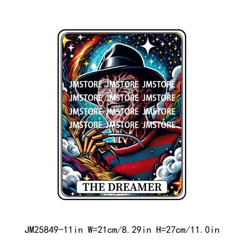 New Halloween Trickster Killer Scary Characters Tarot Cards Thermal Logos DTF Iron On Heat Press Transfers Stickers For Clothes