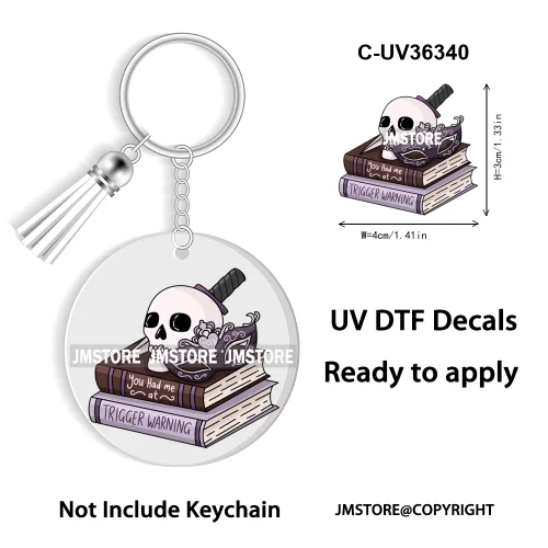 Trendy Bookish Inspirational Quotes UV DTF Decal Round Keychain Ready To Apply WaterProof Transfer Stickers For Circle Keychain