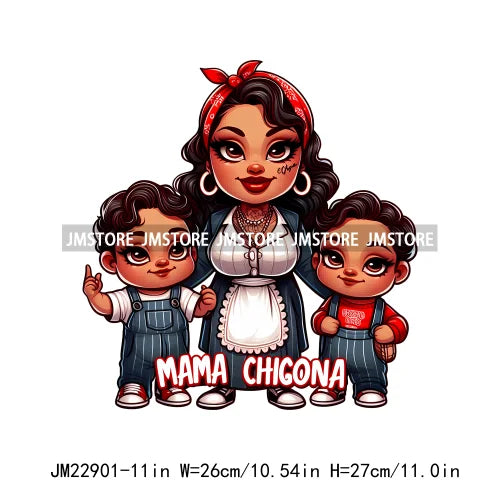 Cartoon Mama Chingona Chicana Latina Mexican Spanish Mom Kids Happy Mother's Day Iron On DTF Transfer Stickers For Clothes