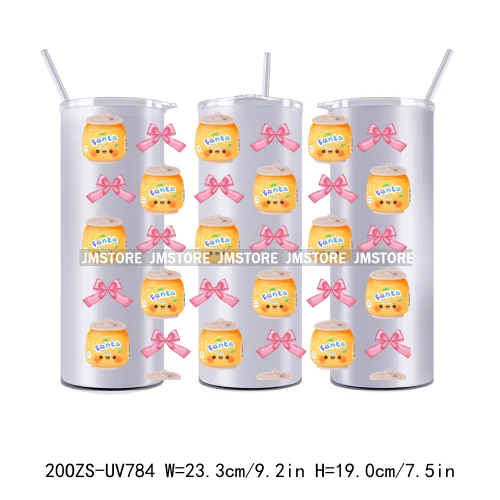 Girly Coquette Bow Drink Soda Can 20OZ UV DTF Straight Wrap Transfers Stickers Custom Labels Durable Waterproof Logo For Tumbler