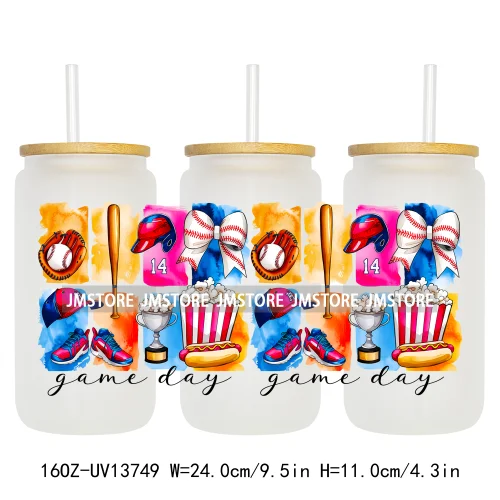 Coquette Baseball Mama Game Day 16OZ UV DTF Cup Wraps Ready To Apply Waterproof Transfer Stickers For Libbey Glass Can Tumbler