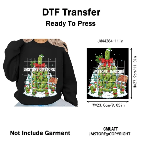 Merry Pickles Christmas Xmas Cucumber Holiday Santa Iron on Washable DTF Heat Transfer Stickers Ready to Press for T-shirts Bags