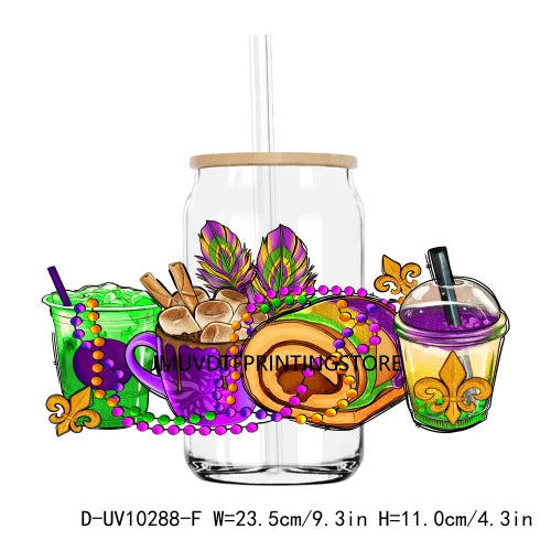 Happy Mardi Gras Afro Messy Bun UV DTF Transfers Stickers Decals For Libbey Cold Cups Mugs Tumbler Waterproof DIY Logo