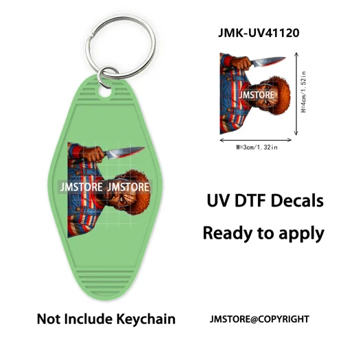 Black Dad Halloween Horror Villain UV DTF Motel Keychain Decal Ready To Ship Durable Transfer Stickers Prints For Hotel Keychain