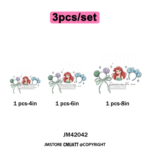 Retro Cartoon Magical Princess Girly Bow Mouse Ears Headbands Iron on DTF Washable Transfers Stickers Ready to Press for Hoodies