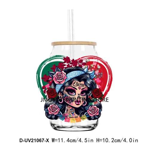 Mexican Latina Mama Chicano Cartoon Girls UV DTF Transfer Stickers Decals For Libbey Cold Cups Mugs Tumbler Waterproof DIY Logo