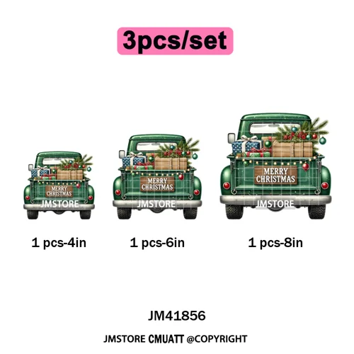 Christmas Pickup Truck Car Winter Tree Snowy Holiday Decoration Iron on DTF Heat Transfers Stickers Ready to Press for Clothing