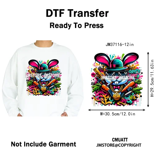 12in Cartoon Graffiti Streetwear Tiger Bunny Animal King Hip Hop Poster Iron on DTF Transfer Stickers Ready to Press for Hoodies