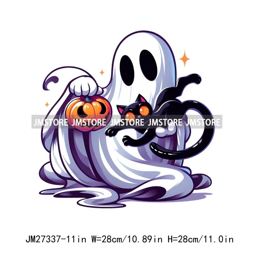 Cute Flower Ghost Bat Hey Boo Double Trouble Spooky Halloween Designs DTF Iron On Transfer Stickers Ready To Press For Clothing