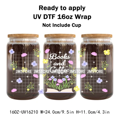 Floral Coquette Bow Strawberry Lemon Bookish UV DTF Wraps Transfer Sticker Waterproof Logo For 16OZ Libbey Glass Can Tumbler