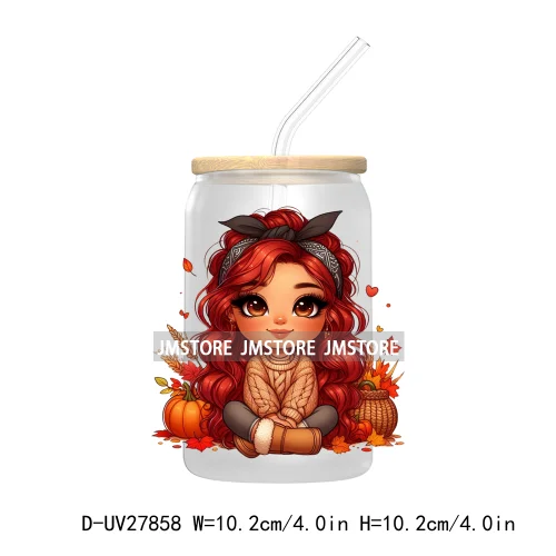 Latina Chibi Autumn Baby Little Girl UV DTF Transfer Stickers Decals For Libbey Cold Cups Mugs Tumbler Fall Vibes Pumpkin Season