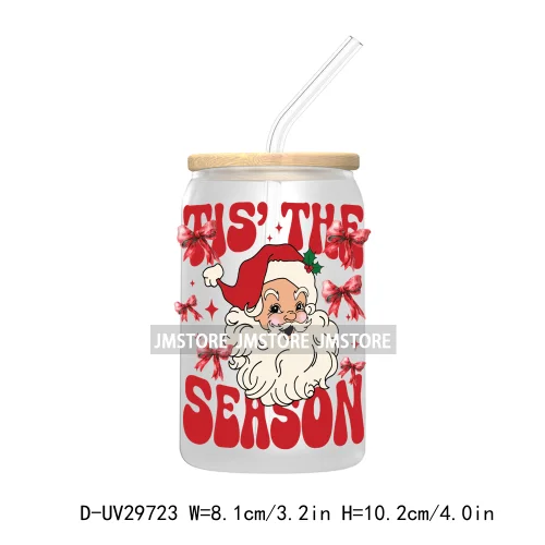 Tis the Season Santa Claus UV DTF Transfer Stickers Decals For Libbey Cold Cups Mugs Tumbler Waterproof Merry Christmas Vibes