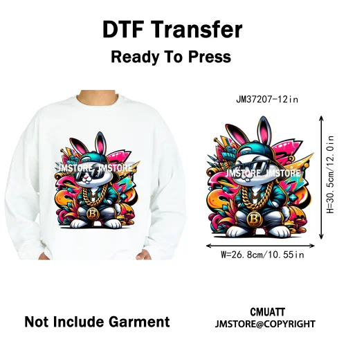 12in Street Snarl Savage Animal King Graffiti Urban Bear Bunny Cat Dog Iron on DTF Transfers Stickers Ready to Press for Clothes