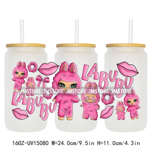 Trendy Coquette Bow Cartoon Doll Monsters 16OZ UV DTF Cup Wraps Ready To Apply Waterproof Transfer Stickers For Libbey Glass Can