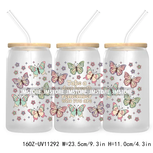 Book Lover Bookish Positive Quotes 16OZ UV DTF Cup Wrap Ready To Apply For Libbey Glass Can Cup Tumbler Butterfly Flowers Coffee