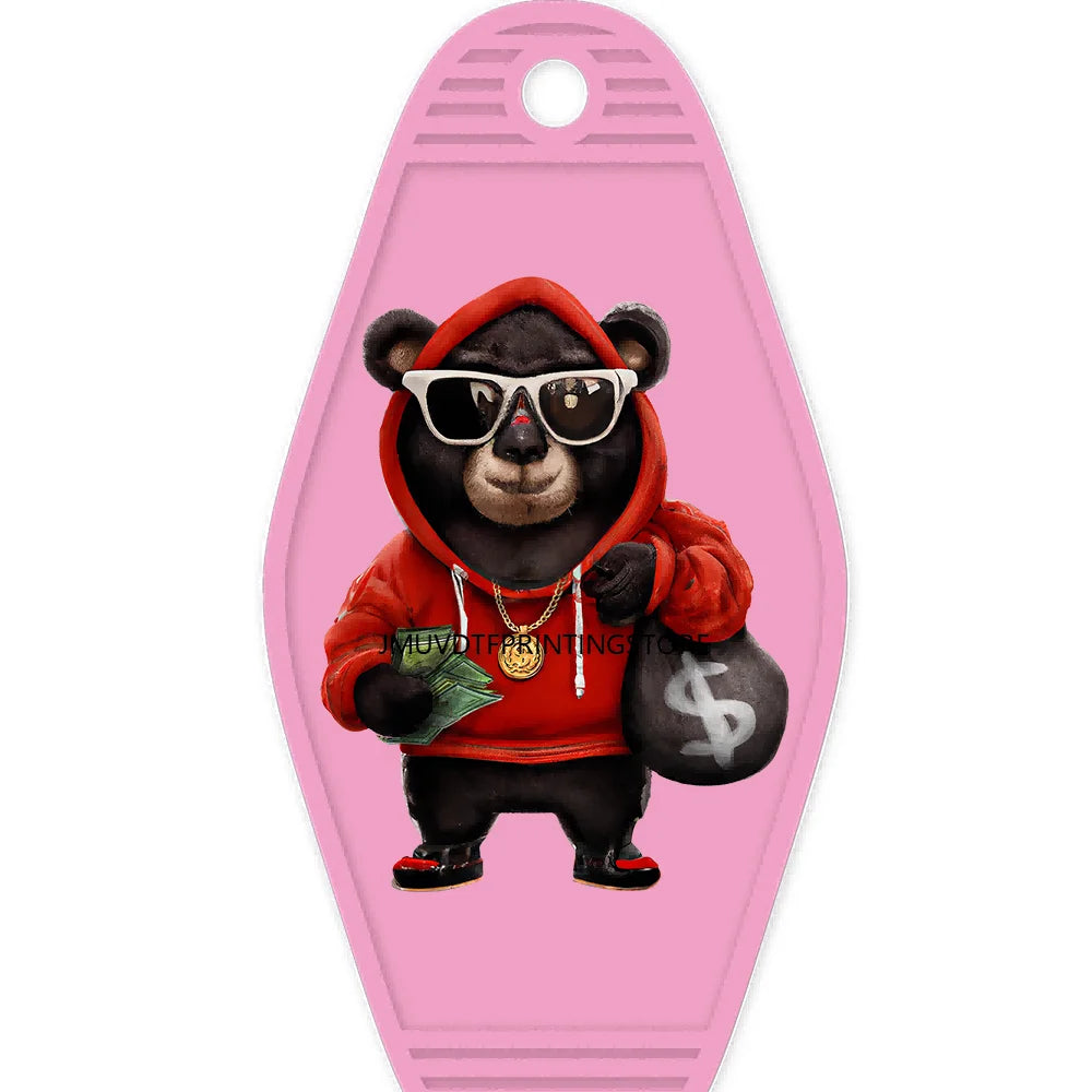 Hustle Hard Dope Bear High Quality WaterProof UV DTF Sticker For Motel Hotel Keychain Cartoon Bunny Animals