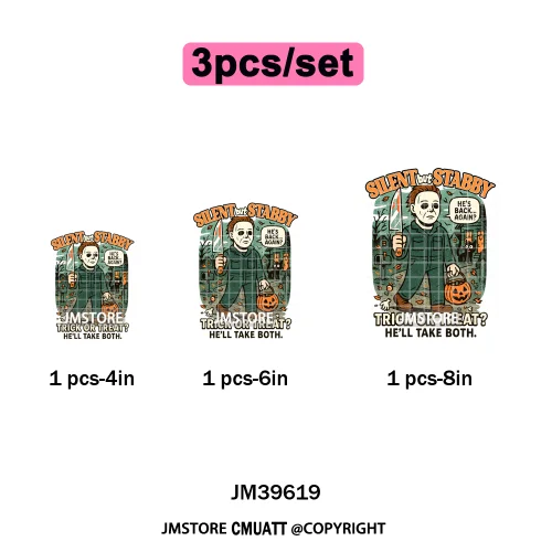Scary Cartoon Halloween Horror Movies Trick Or Treat Logo Iron on DTF Washable Transfer Sticker Ready to Press for T-shirts Bags