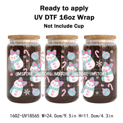 Preppy Christmas Candy Cane Xmas Tree UV DTF Cup Wrap Ready To Apply Transfer Stickers 16OZ Tumbler Wraps For Libbey Glass Can