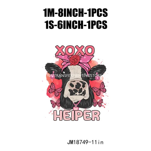 Hot Sale Western Highland Cow Pink Be Mine Heifer Valentine Printing DTF I Love Moo XOXO Heat Transfer Stickers For Hoodies