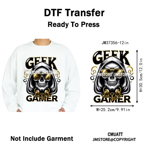 12in Colorful Graffiti Streetwear Skeleton Game Over Iron on DTF Thermal Transfers Stickers Printing Ready to Press for T-shirts