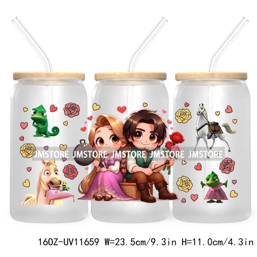 Cute Cartoon Couple XOXO Valentine's Day UV DTF Cup Wrap Transfer Stickers For 16OZ Libbey Glass Can Cupid Vibes Love Hearts