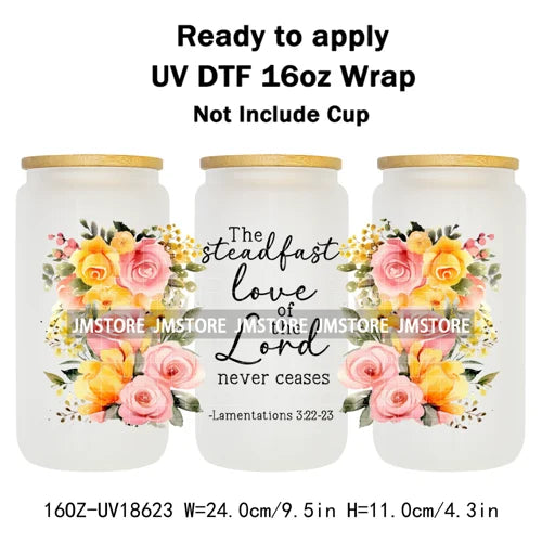 Floral Christian Jesus Bible Verse UV DTF Cup Wrap Ready To Apply Transfer Stickers Waterproof Wraps For 16OZ  Libbey Glass Can